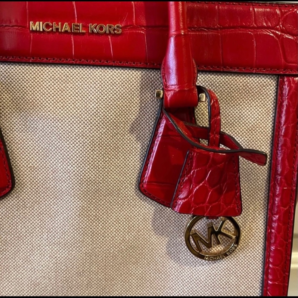 Michael Kor’s Handbag, Off White/Red Leather Trim - Picture 2 of 4